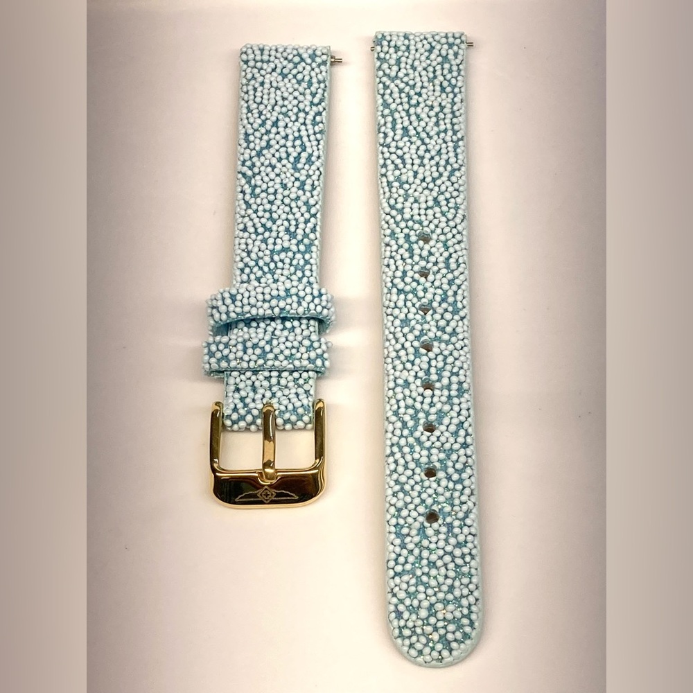 Invicta watch strap, 16mm, textured light blue glittery, gold buckle, #5